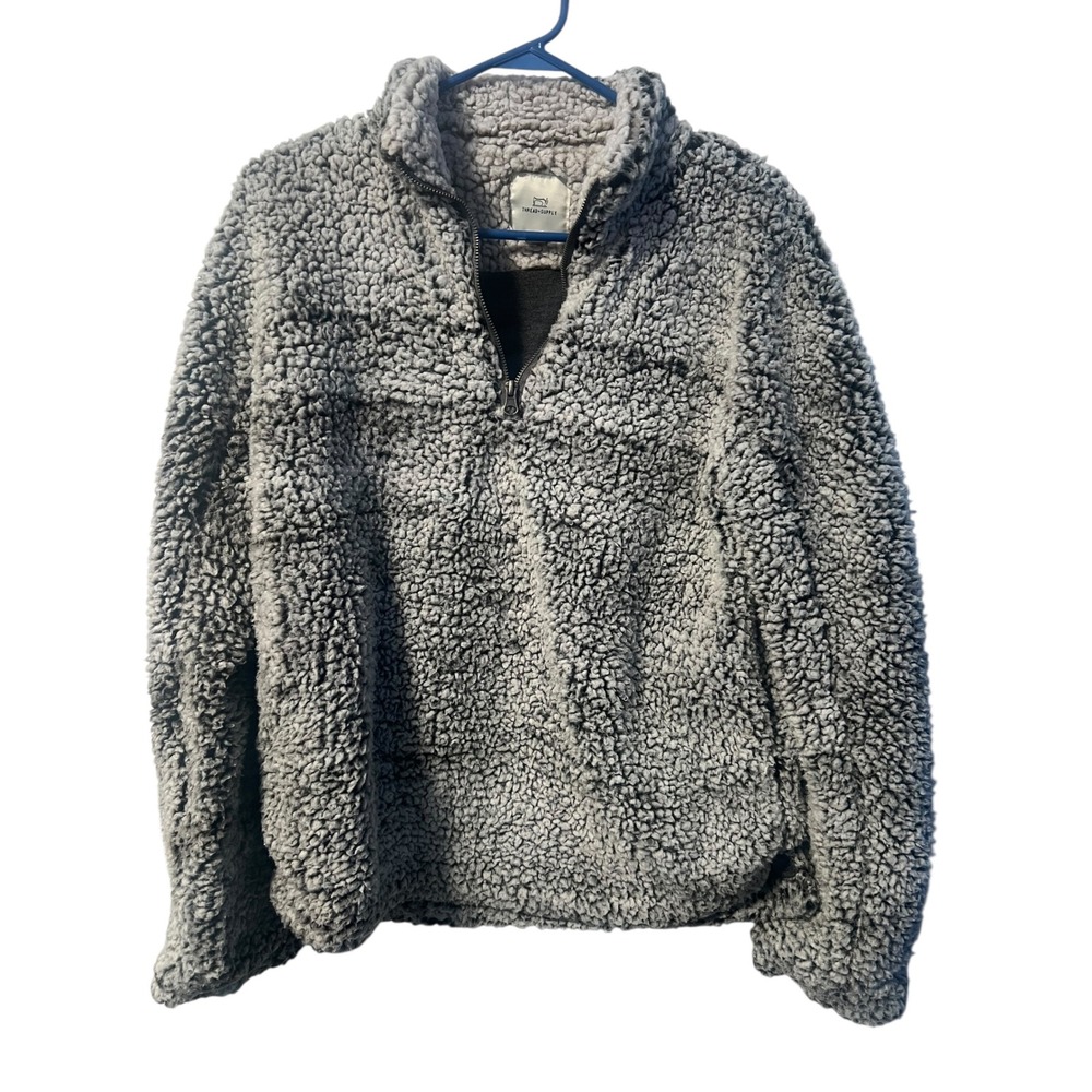Thread & Supply Women Grey Sherpa‎ Fleece Quarter Zip Pullover Sweatshirt XS